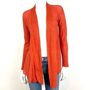 Anthropologie Angel Of The North Sweater Open Front Cardigan Orange Pocket Small